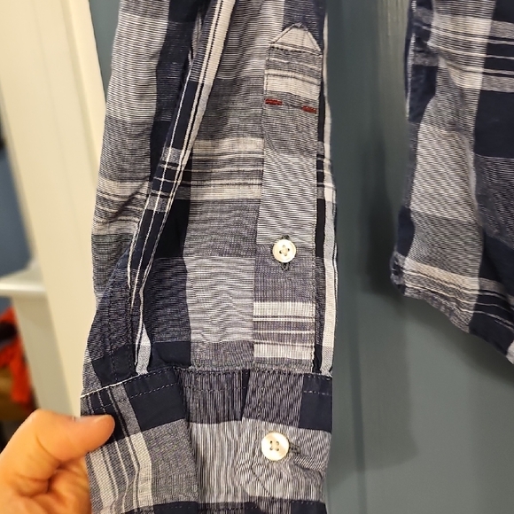 American Eagle Blue White Plaid Long Button-Up Shirt Classic Fit Men Large - Picture 4 of 5